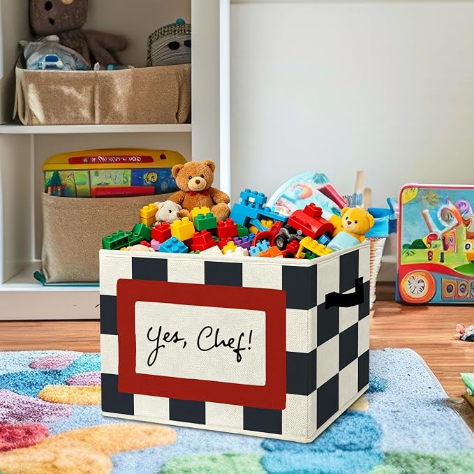 Cooking Playroom Chef Slogan Storage Bins Box with Handles Organizer Basket