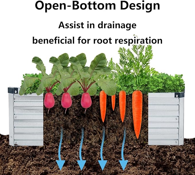 Meberam 2 Pack 6x1.5x1FT Galvanized Raised Garden Bed Kit, Outdoor Metal Planter Box for Vegetables, Bottomless Rectangular Gardening Bed with Support Rods, Tool-Free Assembly, Silver