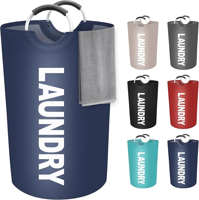 115L Large Laundry Basket, Dirty Clothes Waterproof Laundry Hamper, Blue | Collapsible Laundry Basket with Foam Protected Aluminum Handles for Laundry Dorm Family, Black Dirty Clothes Hamper