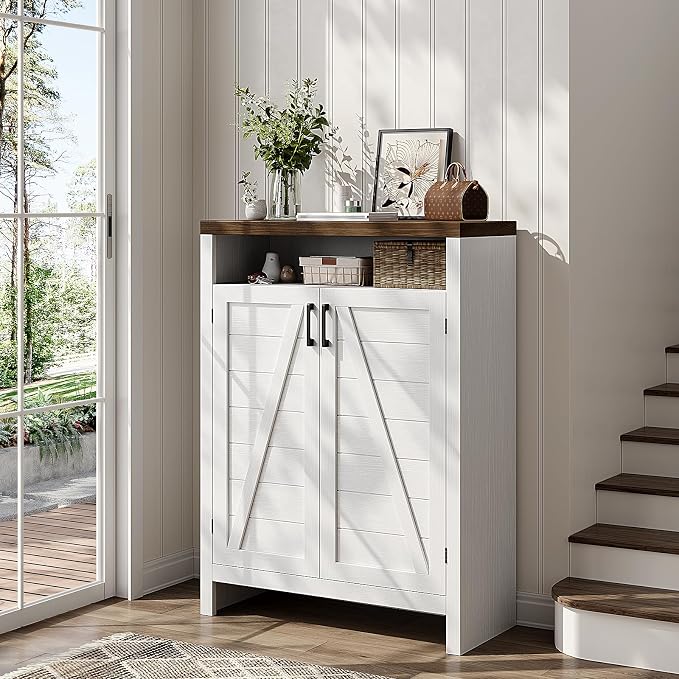 ONBRILL 6-Tier Shoe Cabinet with Doors,Farmhouse Shoe Storage Cabinet,White