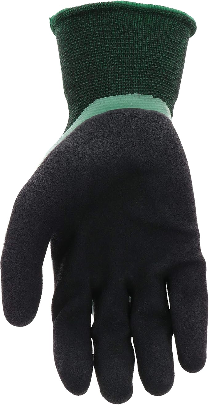 West Chester Scotts Men's Doubled Dipped Latex Work Gloves, Water Resistant, Excellent Grip, Abrasion Resistant, Green/Black, Large, (SC30602/L)