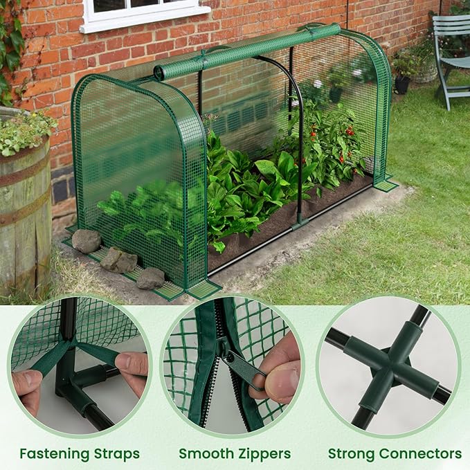 Giantex Raised Garden Bed with Cover, Wood Elevated Planter Box with Legs & Mini Greenhouse, Waterproof Sun-Protective PE Green House Cover, Outdoor Use for Fruit Vegetable Flower Herb (Green+Gray)
