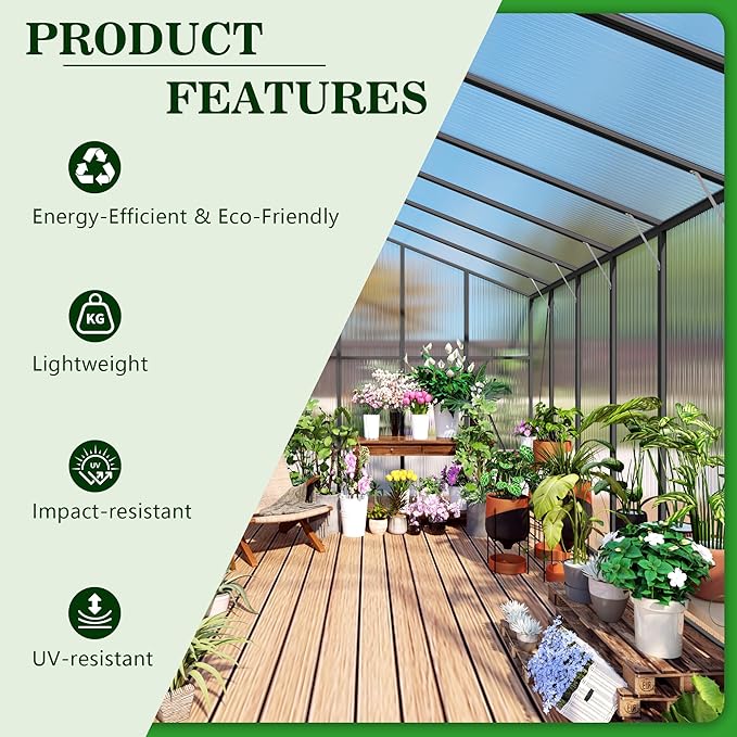 6 Pcs Polycarbonate Greenhouse Panels, 5’ x 2’ x 0.16” Polycarbonate Sheet, Twin-Wall Plastic Panels for DIY Cold Frame & Pergola Roof, Window, Wall