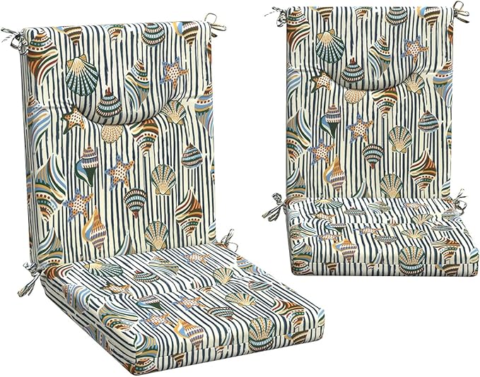 DYTXIII Outdoor High Back Chair Cushions Set of 2, 44x20 in Water Repellent Patio Seat Cushions with Elastic Sponge, All Weather Cushions for Rocking, Dining Chairs, Patio Furniture - Crayon Shells