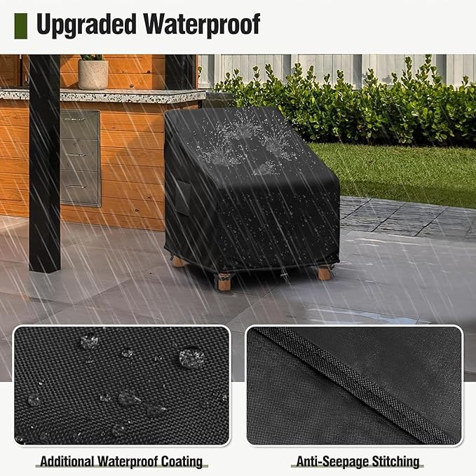 MR. COVER Patio Chair Covers Waterproof, Outdoor Furniture Covers for Rocking Chair, Heavy Duty Anti UV Chair Cover, Fits up to 35"W x 40"D x 35"H, Air Vent and Handles Included,Black, 2 Pack