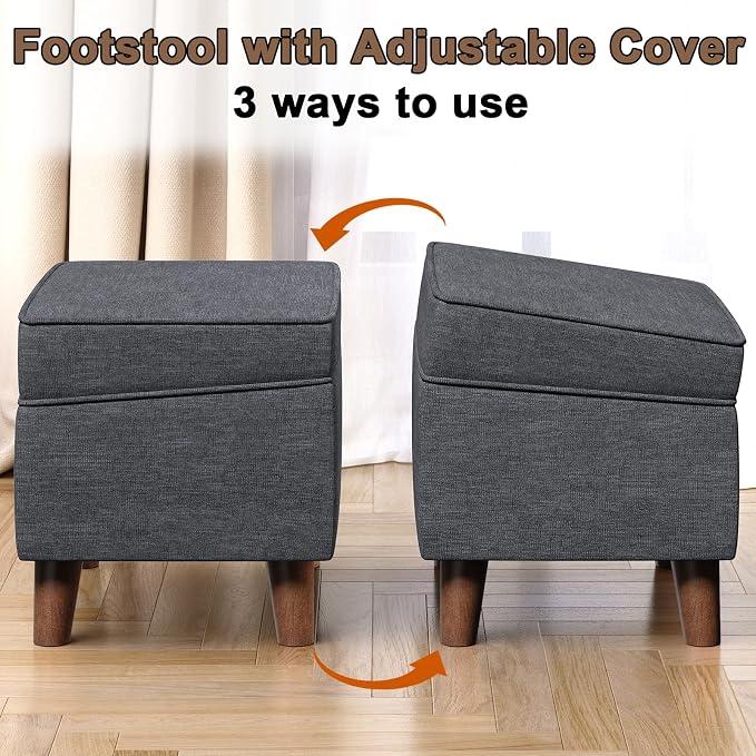 FAGAGA 18" Storage Ottoman with Adjustable Cover, Soft Step Stool | Footrest and Seat, Ottoman Foot Rest for Living Room, Bedroom, Dorm, Light Gray
