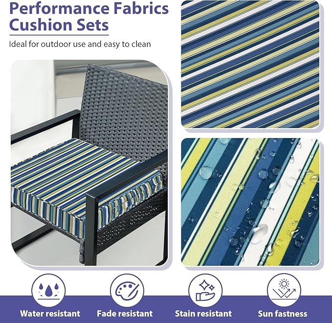 IPYNBAP Outdoor Chair Cushions Set of 4,Waterproof Outdoor Seat Cushions for Patio Furniture,Patio Chair Cushion with Handle and Ties, Out Door Chair Pads,19" x 19" x 3", Blue Stripe