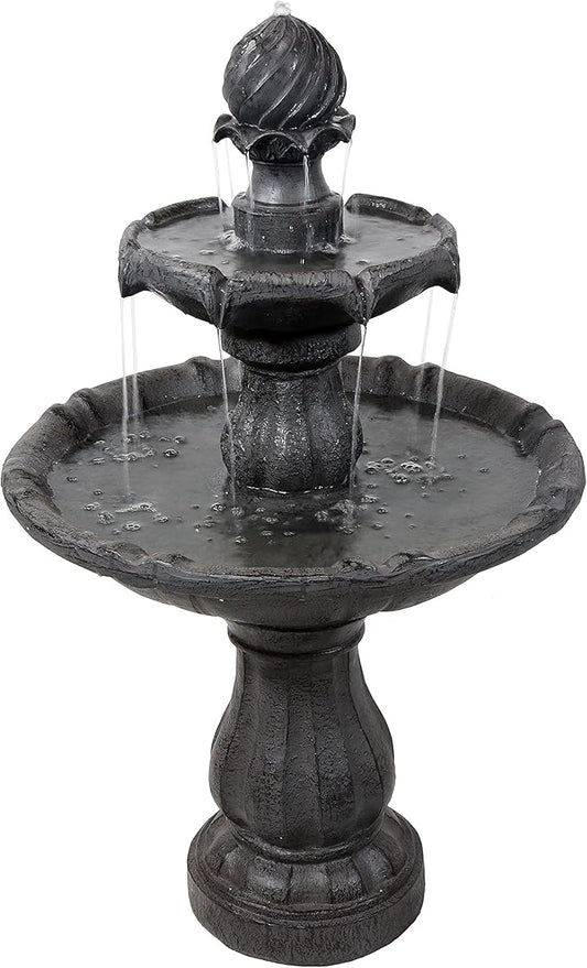 Sunnydaze 35" Solar 2-Tier Outdoor Water Fountain - Garden Water Feature with Battery Backup and Pump - Black