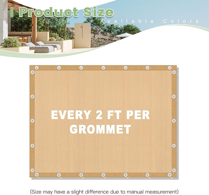 90% Shade Cloth 12×12 FT with Grommets, Outdoor Sun Shade Cloth UV Block Shade Fabric for Patio, Backyards, Carport, Garden, Wheat