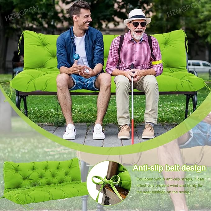 Extra Thick 5" Waterproof Porch Swing Cushions Outdoor 70 inch Swing Cushions 3 Seater Replacement with Backrest and Ties for Outdoor Furniture Patio Bench Garden (Green)
