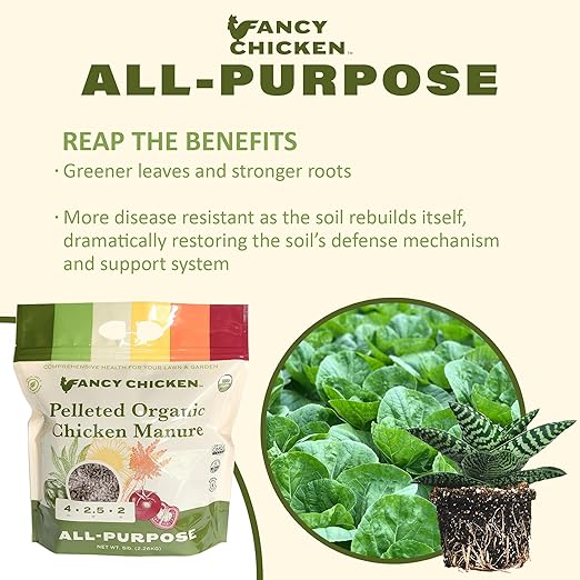 Fancy Chicken All-Purpose Manure - 5lbs Pelleted Dried Organic Chicken Manure | All-Natural Plant Food | Ideal for Vegetables Plants Fruits Trees Lawn Gardening & Farming | USDA Organic (2 Pack)