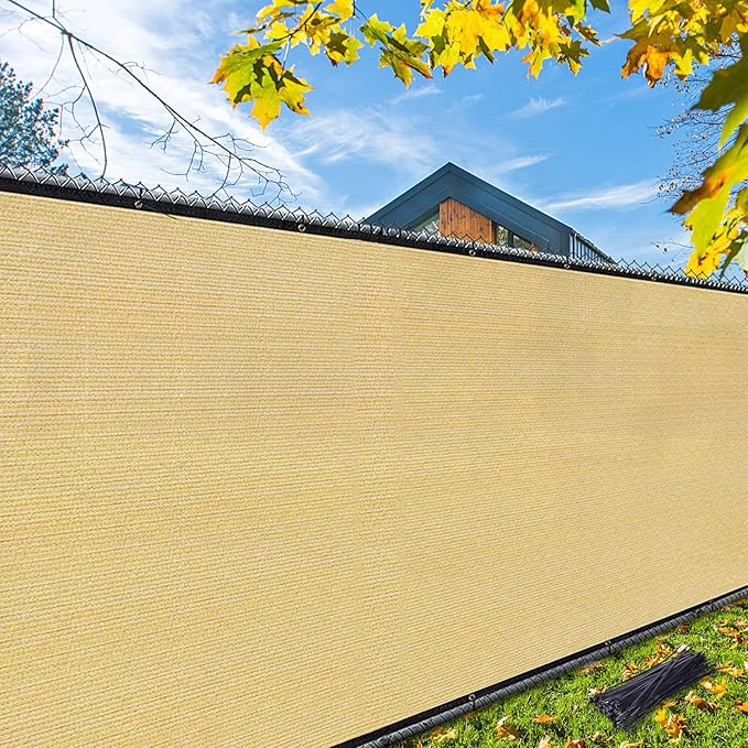 iCover 4x50ft Privacy Screen Fence, Outdoor Fencing Panels, Garden Windscreen Mesh Shade Sail Net Barrier, Include Reinforced Bindings and Brass Grommets Cable Zip Ties, Sand