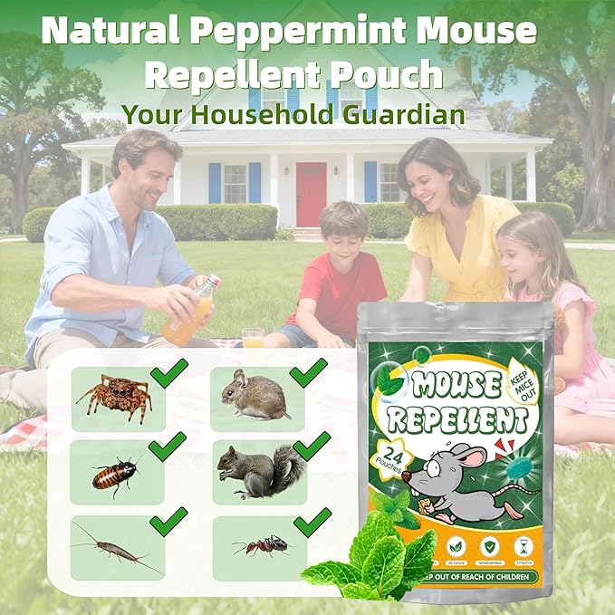 Pest Rodent Repellent, 24 Pack Peppermint Oil Mouse Traps Balls for Rat Mice, Ant, Roach, Spider, Squirrel, Insect Control Mouse Deterrent for Indoor Outdoor Use, for Garden & Home, Family & Pet Safe