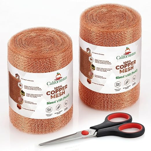Copper Mesh Roll for Rodent Control | 4 Inch x 16 Feet | Pack of 2 Rustproof Copper Mesh | Rodent Bat and Snail Barrier | Hole Blocker for Gardening Pipes and Water Openings | Includes Scissor