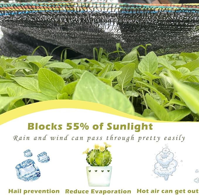55% Shade Cloth for Garden, Sunblock Mesh UV Resistant Net for Vegetables Flowers Greenhouse Raised Bed, Plant Shade Cover from Sun, Black (10X20 FT)
