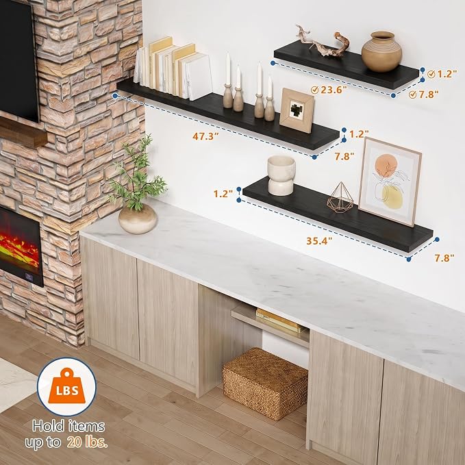 Harwaya 24 Inch Floating Shelves, Black Bedroom Floating Shelf for Wall | Wall Mounted Storage Shelves for Bedroom Bathroom Kitchen Office Living Room Books Plants