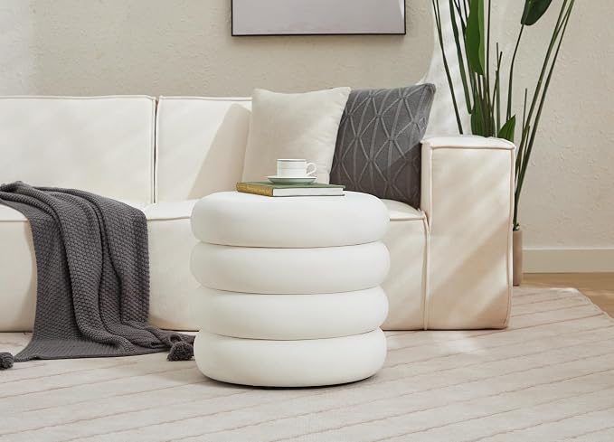 Flouki 19.5" Storage Ottoman Round, Vanity Stools for Bedroom, Entryway Ottoman for Console Table, Ottoman Stool for Girls Women, Foot Stool for Living Room, Velvet White