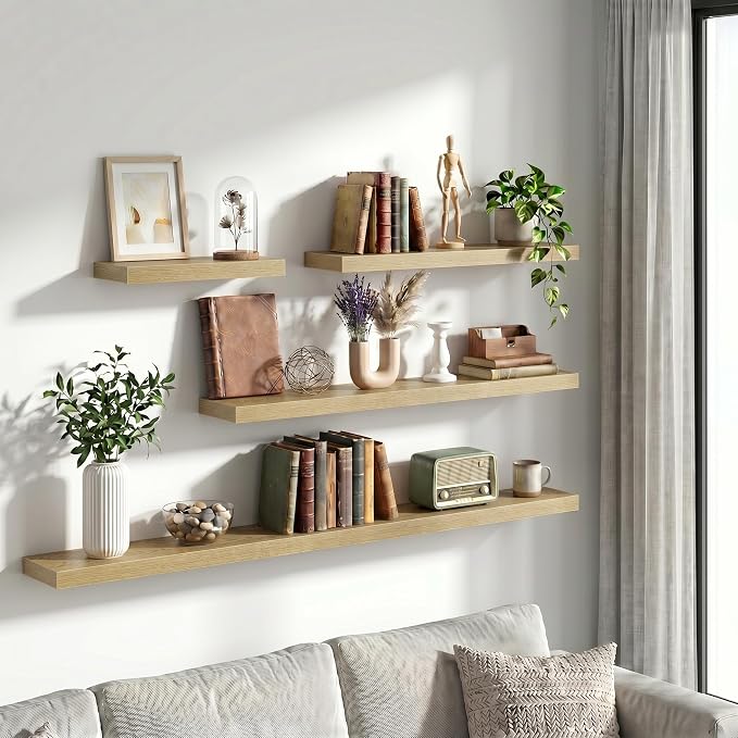 Vivelove 40 Inch Floating Shelves Wall Mounted for Display, 6.5 Deep Duty Shelves with Invisible Brackets for Living Room,Bedroom,Kitchen, Bathroom Storage & Decor,40" Wx6.5 Dx1.4 H - Oak