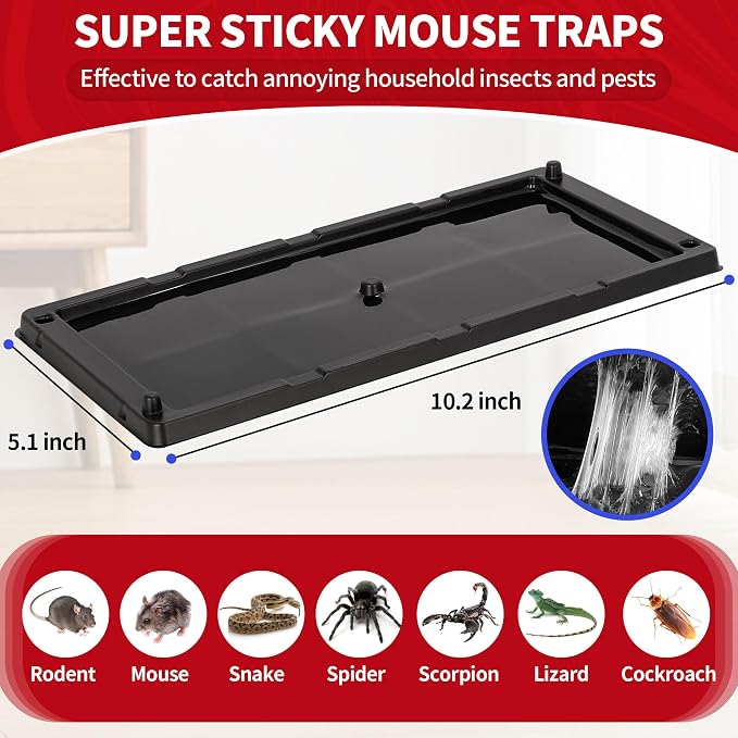 LULUCATCH Mouse Traps, 6 Pack Large Glue Traps Mouse Traps Indoor for Home, Pre-Baited Non-Toxic Bulk Glue Boards for Mice, Snakes, Rat, Lizard, Cockroach & Spiders, Pet Safe, Easy to Use