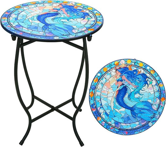Fashion&cool Patio Side Table for Small Space, 14 Inch Weather Resistant Metal Side Table, Small Round End Table Accent Table for Patio Yard Porch Balcony Garden Bedside Plant Stand Indoor Outdoor