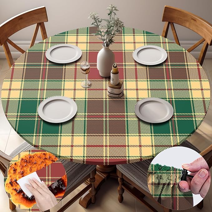 Fitted Round Tablecloth Waterproof Table Cloth Vinyl Indoor Outdoor Aesthetic Circle Cover for 36-44" Tables Dining Kitchen Studio Apartment Party Gear Gifts Summer Fall Patio Essentials