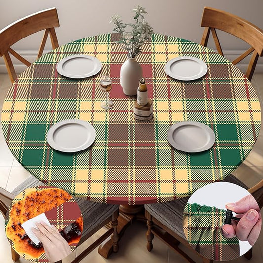 Fitted Round Tablecloth Waterproof Table Cloth Vinyl Indoor Outdoor Aesthetic Circle Cover for 36-44" Tables Dining Kitchen Studio Apartment Party Gear Gifts Summer Fall Patio Essentials