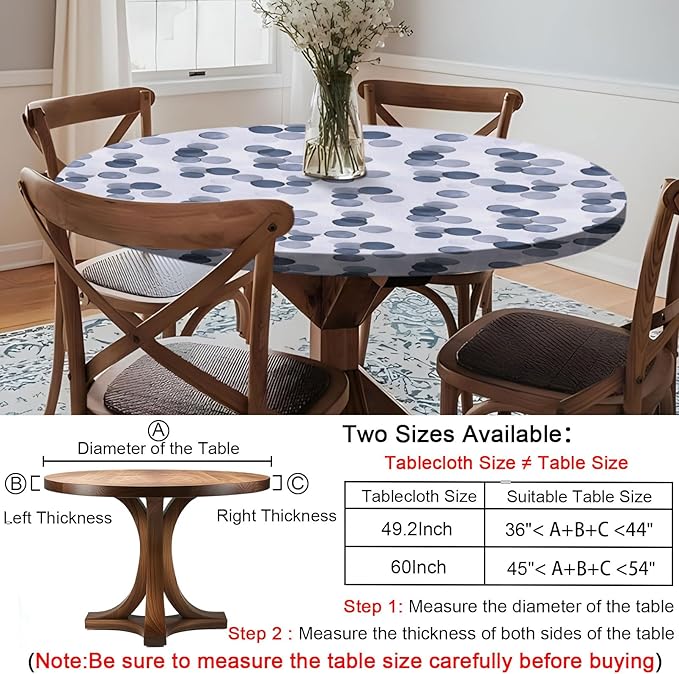 Round Fitted Tablecloth for 36-44" Table Country Modern Wipeable Indoor Outdoor Heavy Duty Summer Table Cover House Warming Gifts Kitchen Stuff First Apartment Items Festival Camping Gift