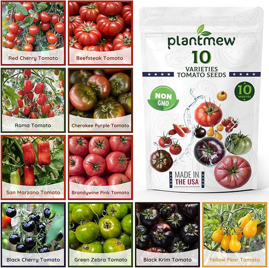 10 Heirloom Tomato Seed Varieties Packet - Non-GMO, Open Pollinated Seeds for Planting Home Garden - Beefsteak, Roma, San Marzano, Cherokee Purple, Cherry Tomato & More