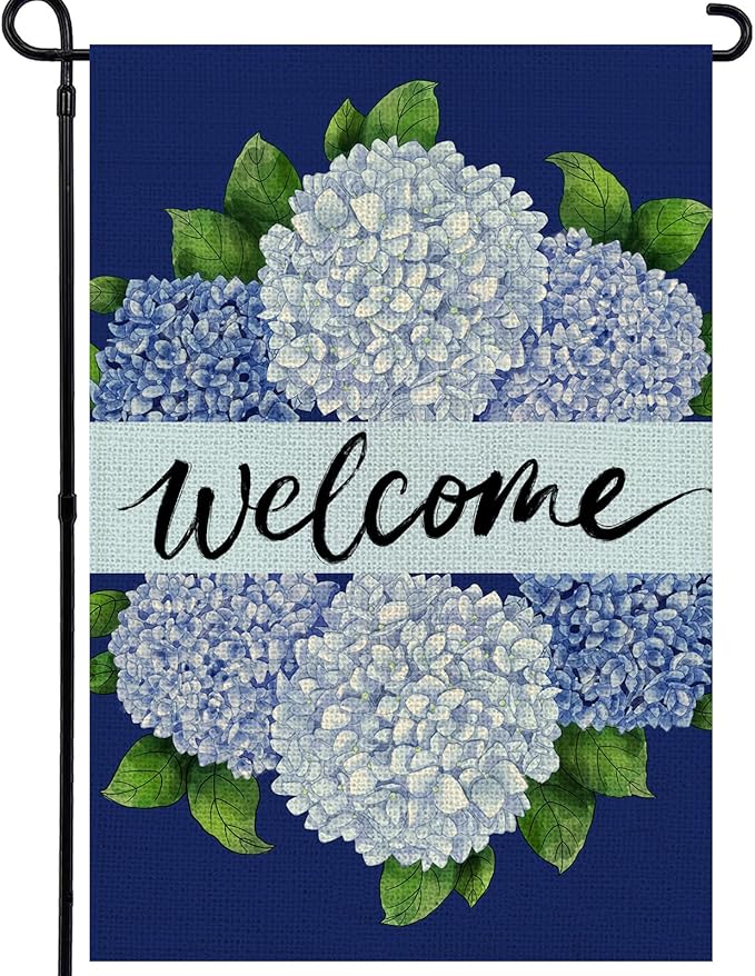 Spring Summer Garden Flag 12x18 Inch Double Sided, Hydrangea Floral Welcome Flag for Yard Outdoor Decoration