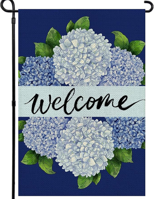 Spring Summer Garden Flag 12x18 Inch Double Sided, Hydrangea Floral Welcome Flag for Yard Outdoor Decoration