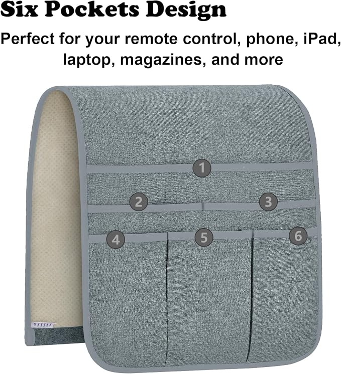 Teniux Remote Control Holder GRS Certified Armchair Caddy for Recliner Couch, Recycled Material Non-Slip Armrest Organizer with 5 Pockets for Magazine, Tablet, Phone, iPad (Silver Grey)