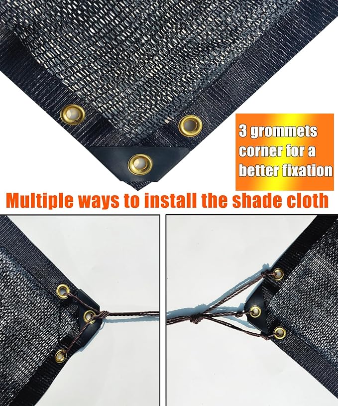 E.share 40%-50% Black Sun Shade Cloth Outdoor - 12Ft X 12Ft Garden Shade Netting with Grommets for Greenhouse, Plant Covers, Patio, Chicken Coop, Barn & Kennel
