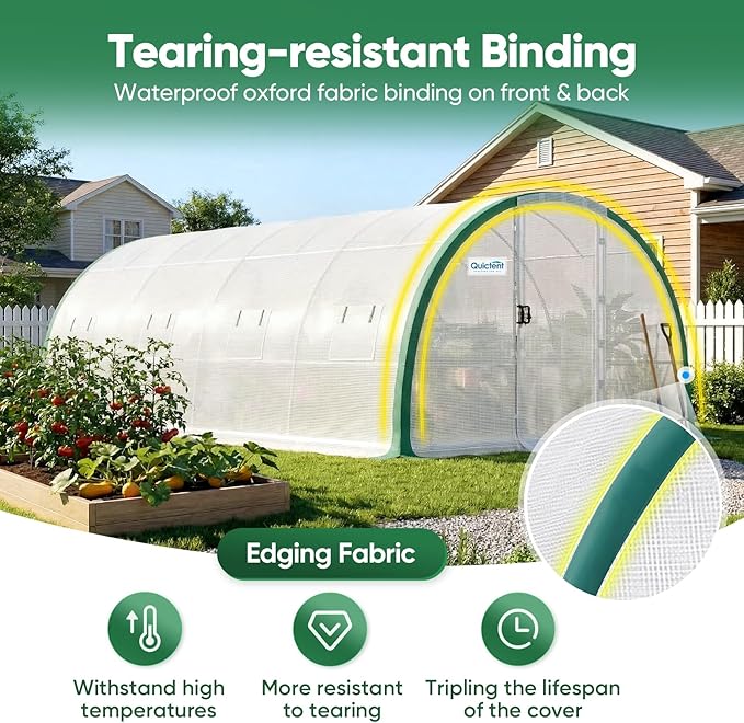 Quictent 20x10x6.6 FT Premium Greenhouse for Outdoors with 2 Door Frames, Reinforced Top Structure & Cover, Large Heavy Duty Walk-in Tunnel Hoop Green House for Garden Backyard Flower Winter, White