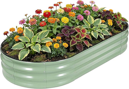 Galvanized Raised Garden Beds Outdoor, 6x3x1ft Oval Metal Raised Beds for Gardening, Rust-Resistant Garden Planter Box for Planting Vegetables, Flowers, Fruits in Backyard(Avocado Green)