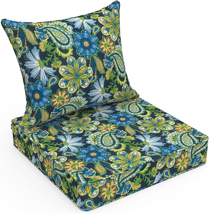 LVTXIII Outdoor Deep Seat Cushion 22"x22"x4" Patio Seat and Back Cushion Set Seasonal Chair Cushion for Dining Arm Chairs, Wicker Chairs and Garden Furniture Decoration, Flower Child