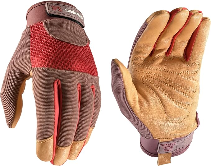 Wells Lamont Women's Breathable ComfortHyde Leather Hybrid Work Gardening Gloves, Medium (7872M)