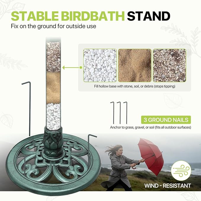 Magshion 35" Outdoor Bird Bath and Feeder for Outside, Pedestal Birdbath with Vintage Lotus Design, Durable Polypropylene Construction, Stunning Garden Accent for Lawn, Backyard & Patio, Green
