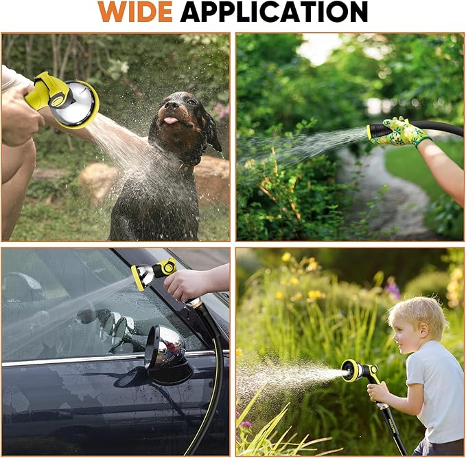 Garden Hose 100FT with 10 Pattern Spray Nozzle - PHLEX PRO Heavy-Duty 5/8'' Rubber 3-Layer Garden Hose - Innovation Flexible Hybrid Lightweight Water Hose, Full Brass Fittings (RyobiGreen)