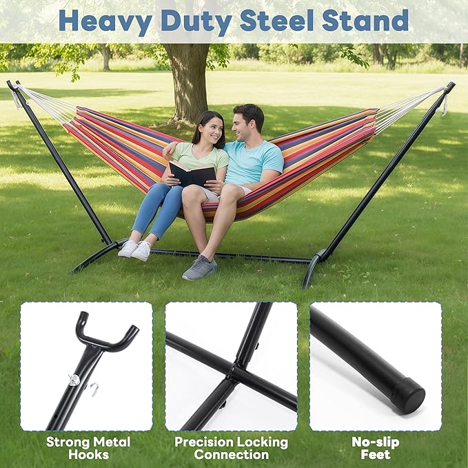 Sweetcrispy Hammock Stand Only, Heavy Duty Hammock Stands for Double 2 Person, Portable Steel Stand for Outside Garden Backyard Patio Pool Beach with Carrying Case
