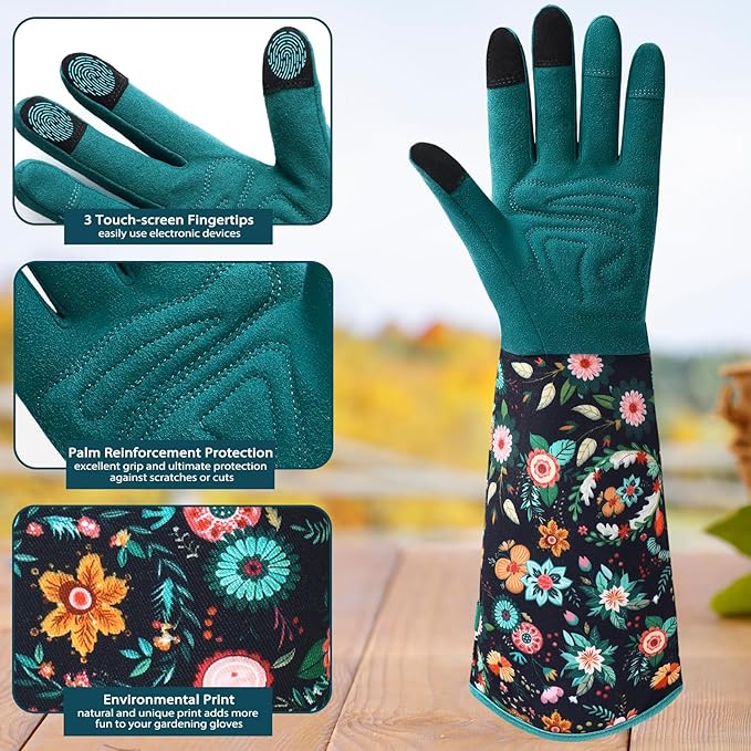 Trifabricy Gardening Gloves for Women, Leather Long Garden Gloves with Grip, Thorn-Proof Puncture-Resistant Work Gloves