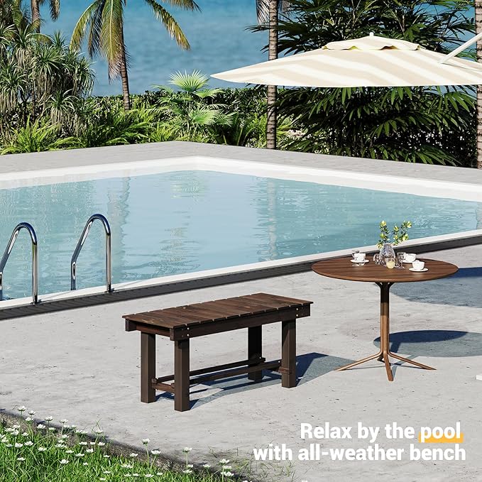 Wood Outdoor Garden Bench, 2-Person Seat 35" Backless Bench, 100% Solid Fir Carbonized Weatherproof Patio Bench,Indoor Bathroom Seat Entryway Shoe Bench for Garden Porch Backyard Pool Balcony (Small)