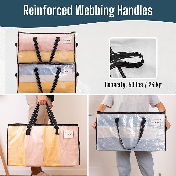 VENO Moving Bags, Storage Bags, Wide Open Top, Clear, 6 Pack