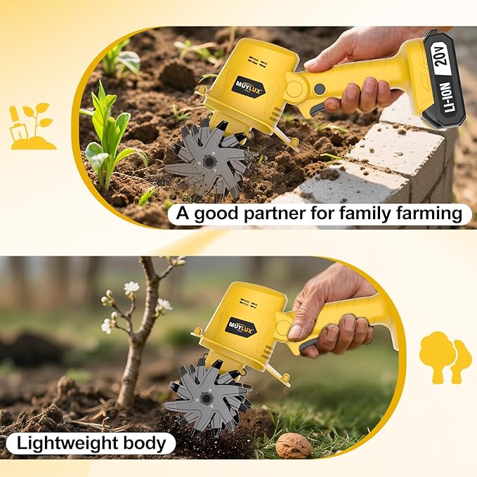 20V Cordless Tiller Cultivator for Gardening, Electric Garden Tiller with Battery & Charger, Garden Rototiller for Lawn Gardening Soil Cultivation, 1 Battery