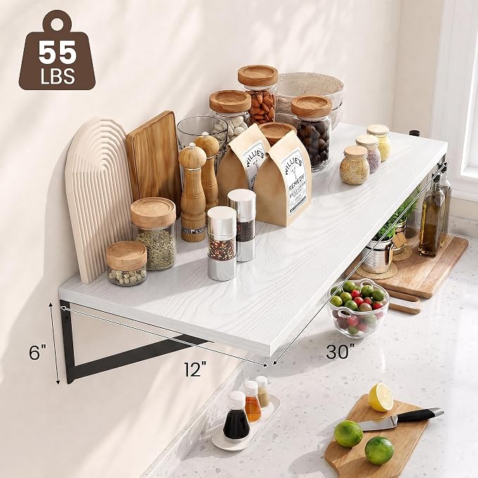 Dreamland Wall Mounted Floating Shelves Set of 2, 30x12, White