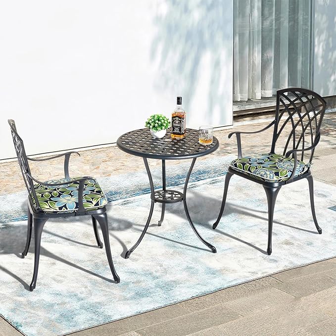 Outdoor Chair Cushions 16"x17" Set of 2, Water Resistant Patio Chair Pads with Ties, Seat Cushions for Home Garden Furniture Decoration, Azure Bloom