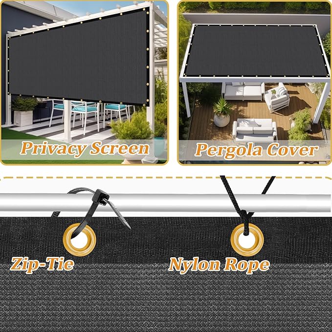 Shade&Beyond Customized Size 4' X 12' Shade Cloth with Grommets, 90% UV Protection UV Protection Mesh Tarp Sun Screens for Patio GN01, Dark Gray