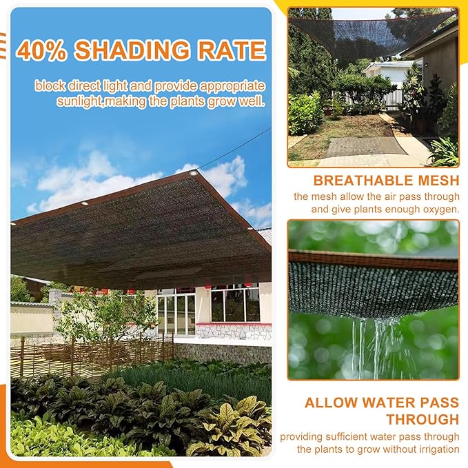 Storystore 40% Shade Cloth with Grommets, 10Ft x 16.4Ft Garden Mesh Shade Tarp Sun Shade Net for Greenhouse, Cover, Patio, Plant, Flower, Chicken, Coop