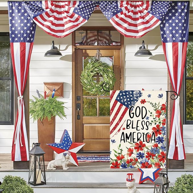 AVOIN colorlife 4th of July Patriotic Memorial Day Garden Flag 12x18 Inch Double Sided Outside, American Stars and Stripes God Bless America Floral Yard Outdoor Decoration
