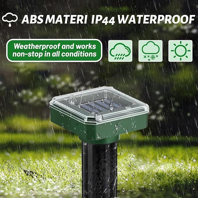 Mole Repellent Solar Powered 10 Pack, Ultrasonic Gopher Vole Deterrent Stakes for Yard & Garden, IP44 Waterproof Snake Repellent Outdoor, Effective Sonic Spikes for Groundhog, Skunk & Rodent Control