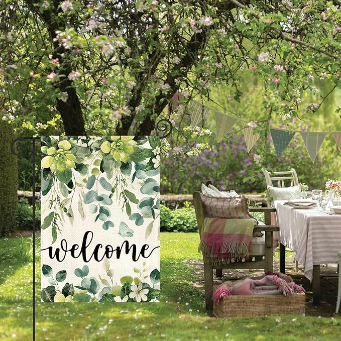 AVOIN colorlife Spring Eucalyptus Flowers Garden Flag 12 x 18 Inch Double Sided, Seasonal Welcome Yard Outdoor Flag
